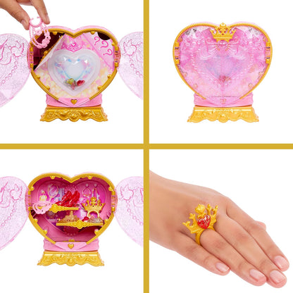 Mattel Disney Princess Belle Modepuppe und Zubehörteile mit 8 Überraschungen, darunter herzförmige Juwelenbox, Ring für Kind und 9 Teile, vom Film inspiriert, JHL51,