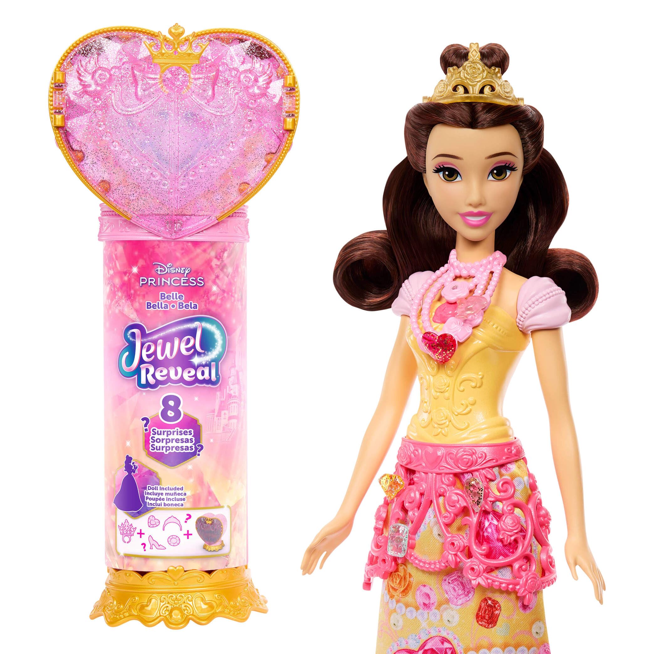 Mattel Disney Princess Belle Fashion Doll & Accessories with 8 Surprises, Including Heart Gem Box, Ring for Child & 9 Pieces, Inspired by Movie, JHL51