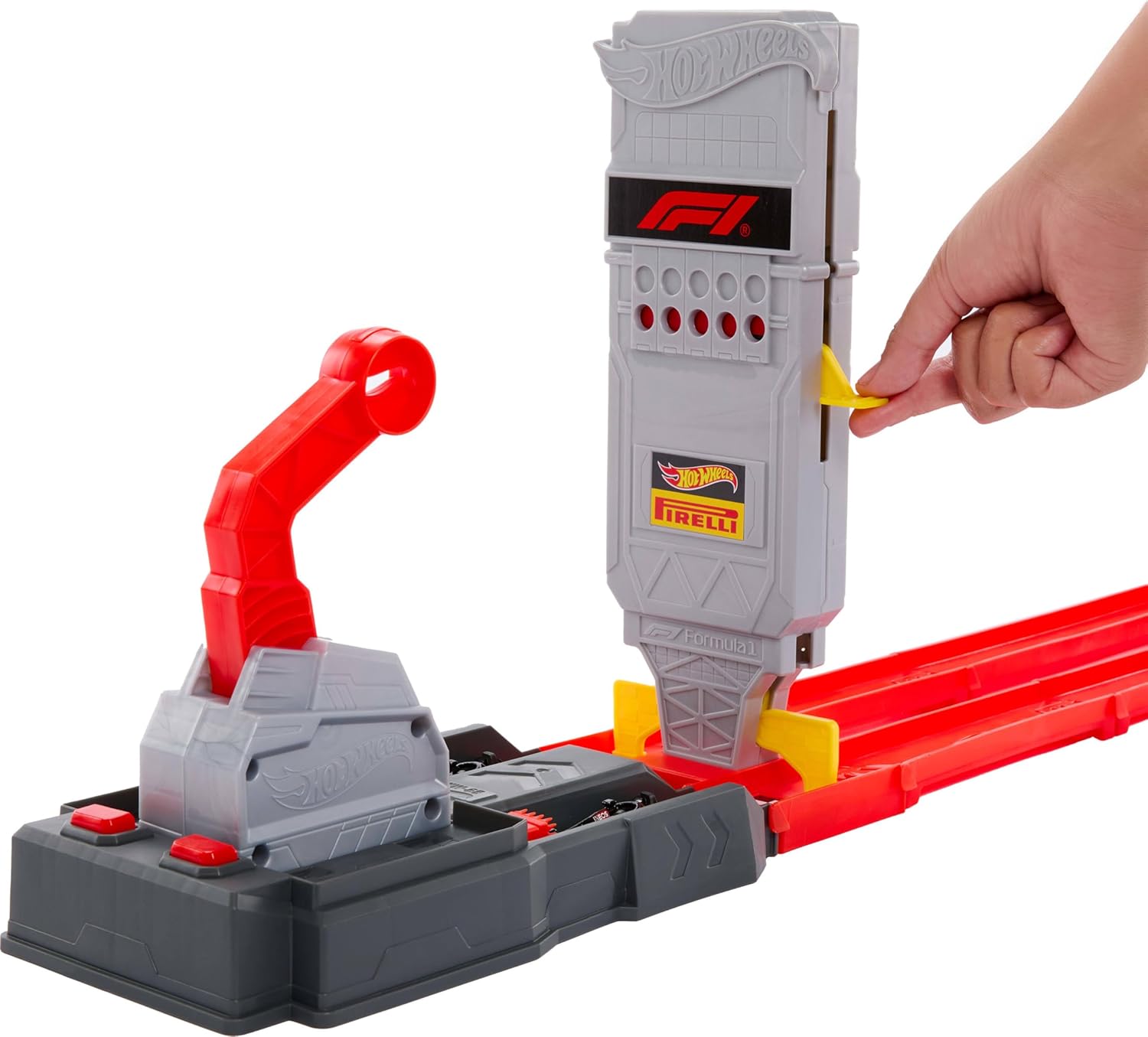 Hot Wheels Racing Formula 1 Toy Car Track Set, Race the 2 1:64 Scale Die-Cast Officially Licensed F1 Vehicles on Side-By-Side Track, Grid Start, JKM88