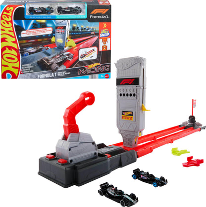 Hot Wheels Racing Formula 1 Toy Car Track Set, Race the 2 1:64 Scale Die-Cast Officially Licensed F1 Vehicles on Side-By-Side Track, Grid Start, JKM88
