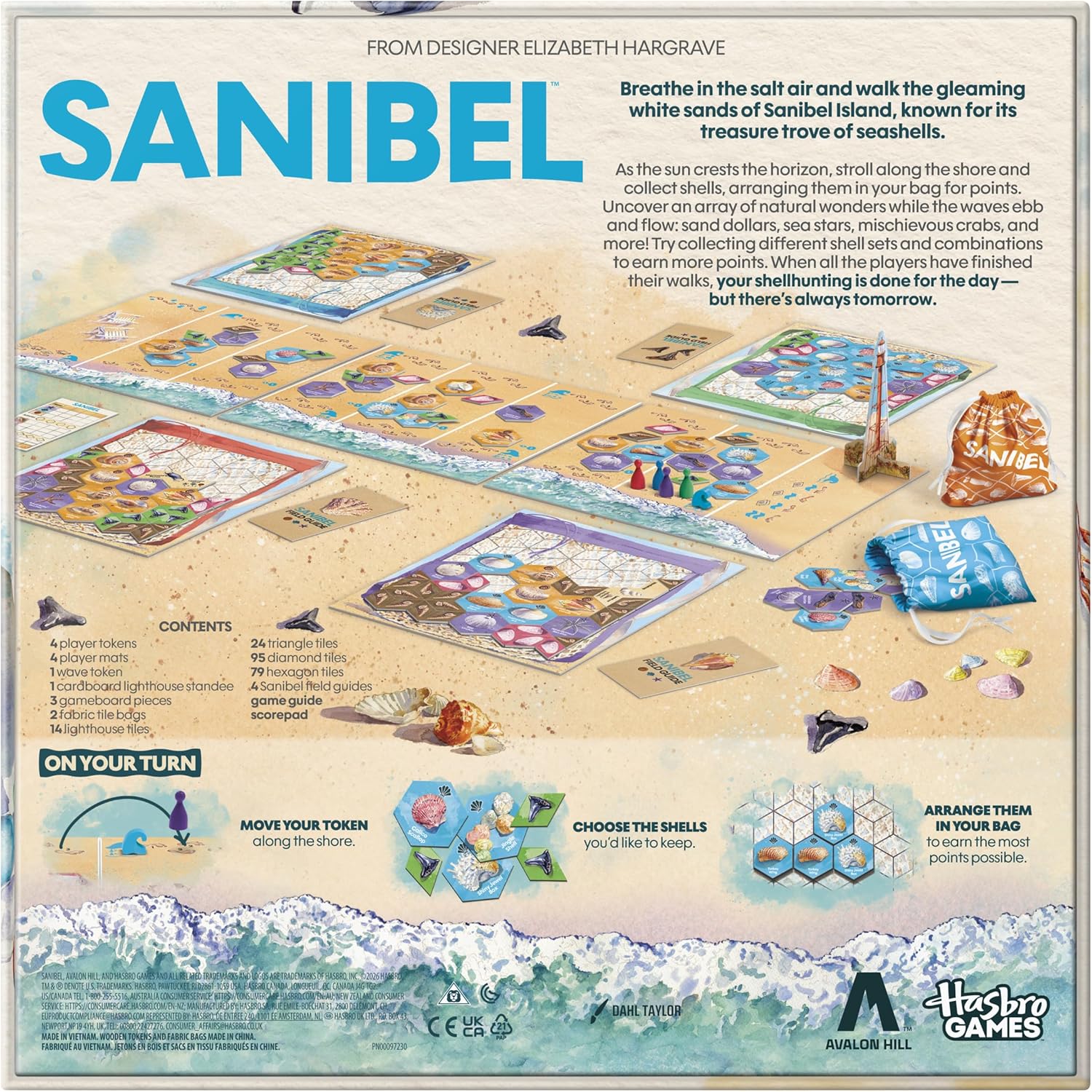 Sanibel Board Game by Elizabeth Hargrave — Relaxing Tile Placement Game About Collecting Shells — Ages 10+ — 2-4 Players — 45 Mins. — Family Games - English Version