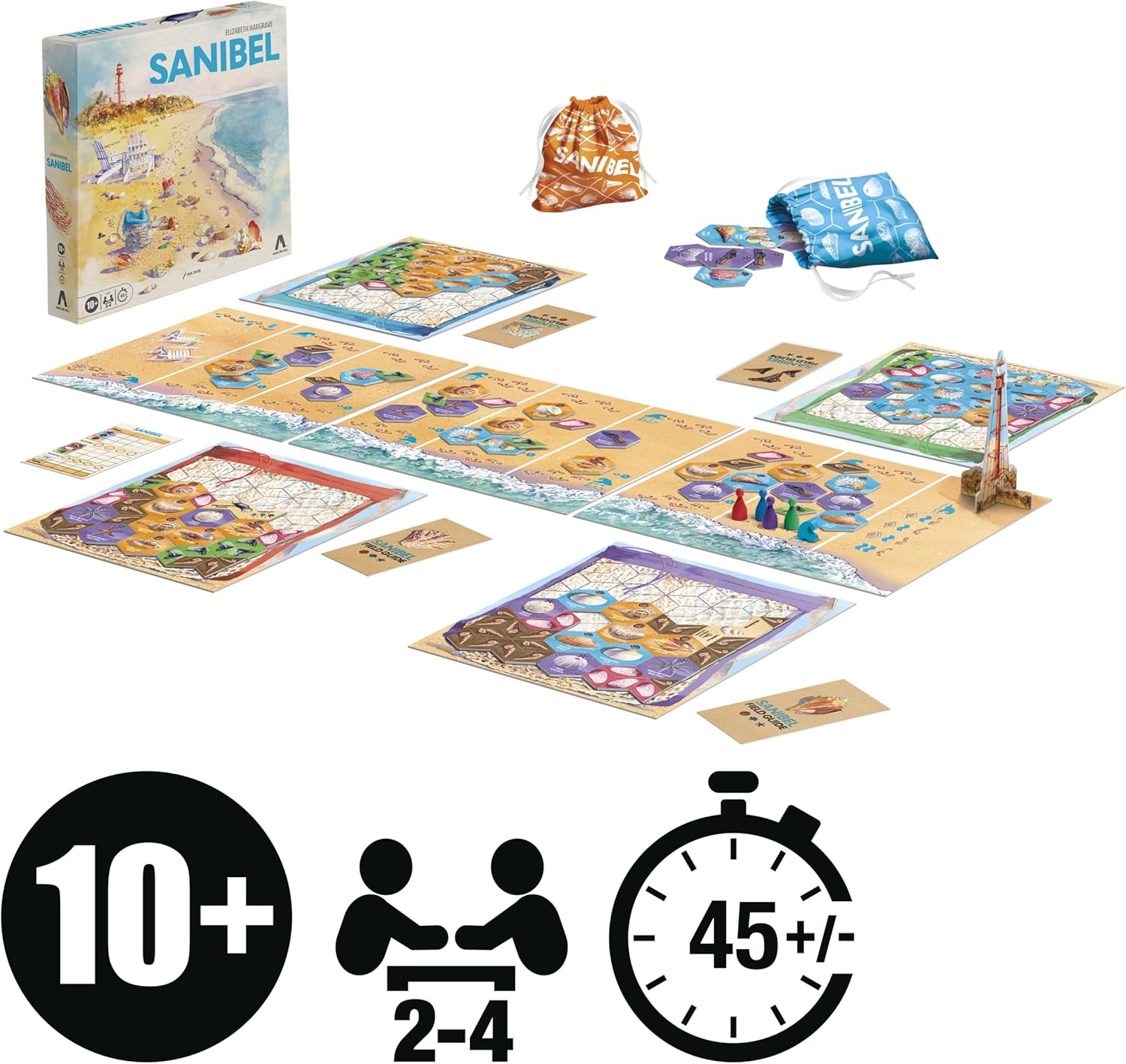 Sanibel Board Game by Elizabeth Hargrave — Relaxing Tile Placement Game About Collecting Shells — Ages 10+ — 2-4 Players — 45 Mins. — Family Games - English Version