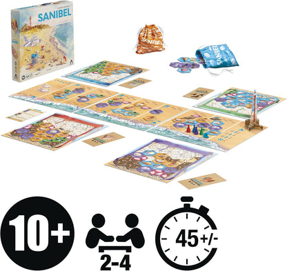 Sanibel Board Game by Elizabeth Hargrave — Relaxing Tile Placement Game About Collecting Shells — Ages 10+ — 2-4 Players — 45 Mins. — Family Games - English Version