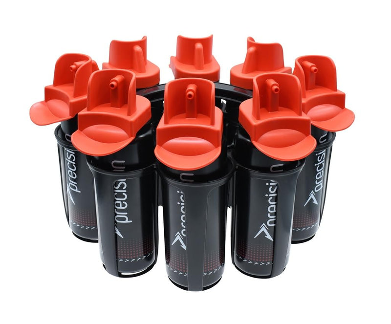 Precision 8 Hygiene Water Bottles and Oval Carrier, 8 x 1L BPA Free, Team Sports Bottles, Non Contact Fast Flow Spouts, Dishwasher Safe, Football, Rugby, Hockey, Black
