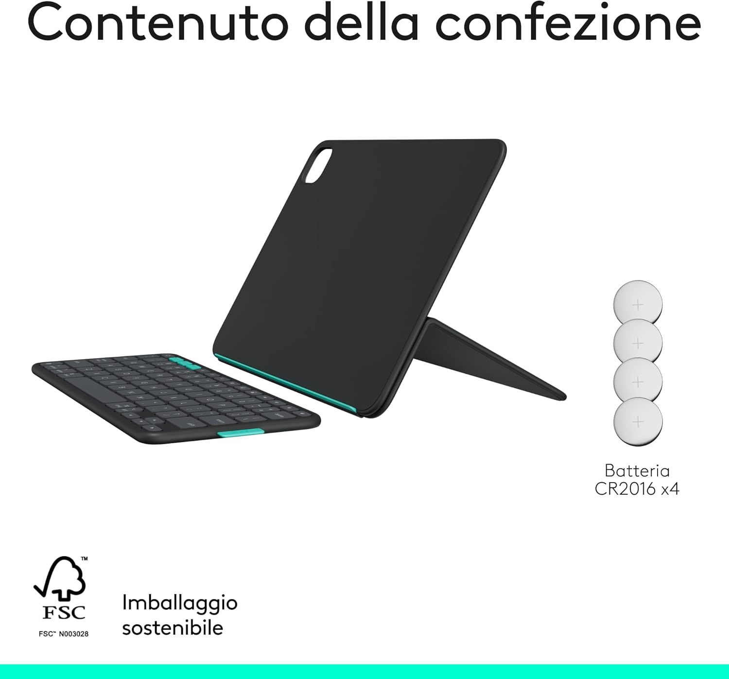 Logitech Flip Folio, custodia con tastiera per iPad Pro (M4), iPad Air da 11 pollici (M2 e M3)(5ª Gen - 2024) Custodia protettiva e ripiegabile, più multi dispositivo Bluetooth, ITA QWERTY - Graphite