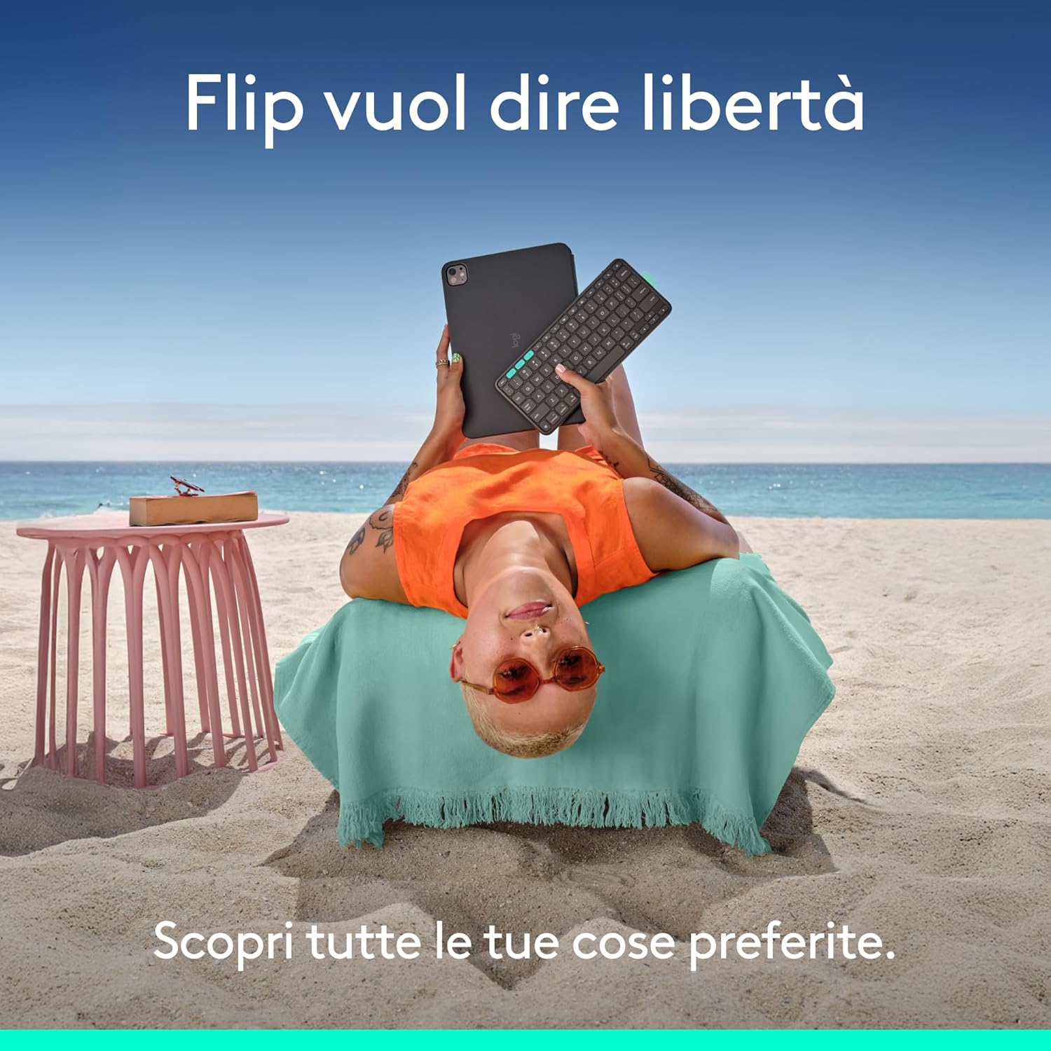 Logitech Flip Folio, custodia con tastiera per iPad Pro (M4), iPad Air da 11 pollici (M2 e M3)(5ª Gen - 2024) Custodia protettiva e ripiegabile, più multi dispositivo Bluetooth, ITA QWERTY - Graphite