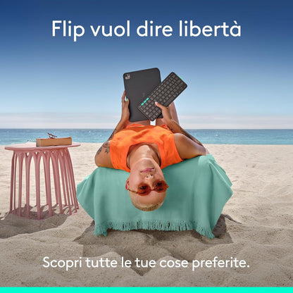 Logitech Flip Folio, custodia con tastiera per iPad Pro (M4), iPad Air da 11 pollici (M2 e M3)(5ª Gen - 2024) Custodia protettiva e ripiegabile, più multi dispositivo Bluetooth, ITA QWERTY - Graphite
