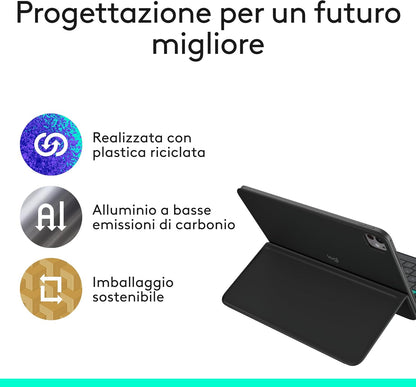 Logitech Flip Folio, custodia con tastiera per iPad Pro (M4), iPad Air da 11 pollici (M2 e M3)(5ª Gen - 2024) Custodia protettiva e ripiegabile, più multi dispositivo Bluetooth, ITA QWERTY - Graphite