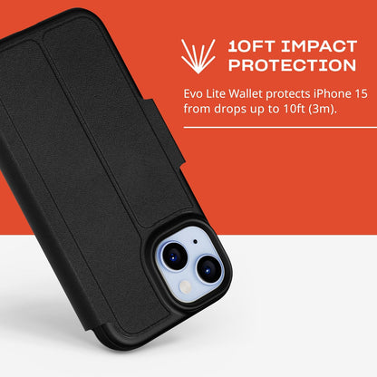 Tech21 EvoLite Wallet for iPhone 15 - Impact Protection Case - 3 card slots - Black
