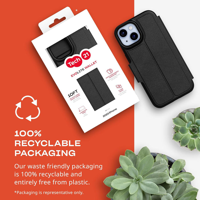 Tech21 EvoLite Wallet for iPhone 15 - Impact Protection Case - 3 card slots - Black