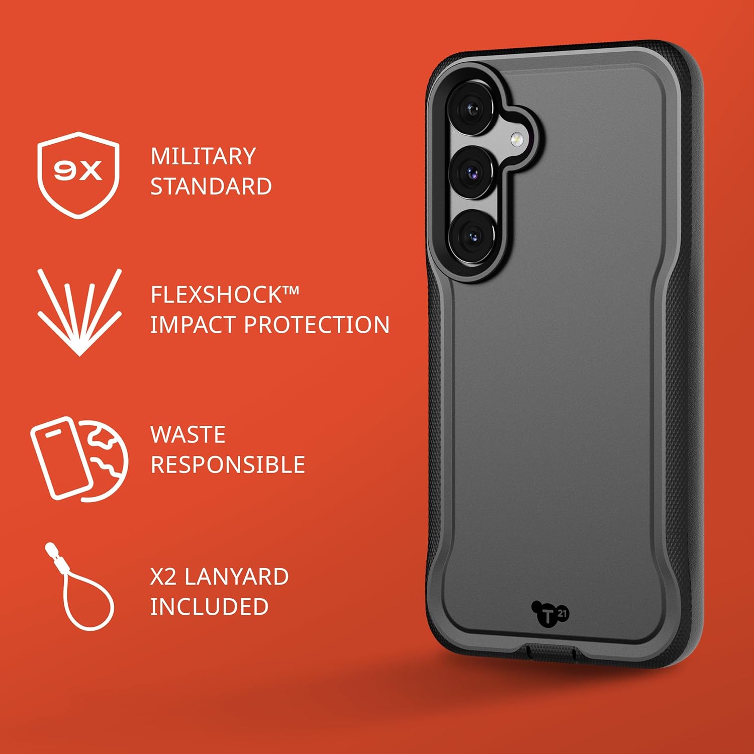 Tech21 Evo Pro Samsung S24+ Case: 20ft Military Drop Proof Protection, Case for Galaxy S24+ with Enhanced Camera Protection, 2 Lanyards Included for Durability and Safety - Black