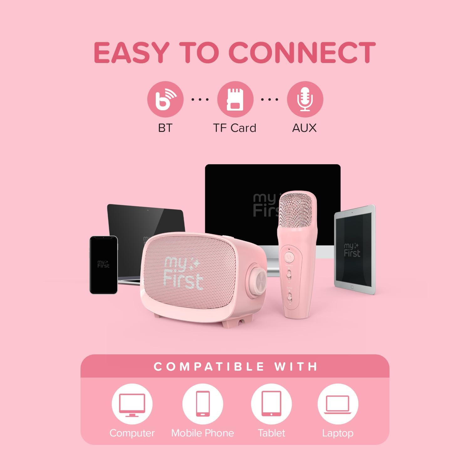 myFirst Voice 2 - Mini karaokemachine voor kinderen met draadloze microfoon en Ai-spraakwisselaar voor kinderen, draagbare Bluetooth-luidspreker, kerstspeelgoed, cadeaus voor meisjes en jongens van