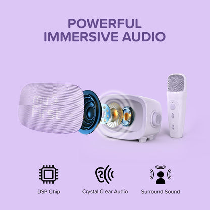 myFirst Voice 2 Interactieve microfoon, draagbaar, draadloos, Bluetooth, karaoke, met echoverversterker, grappige spraakeffecten voor jongens en meisjes (paars)