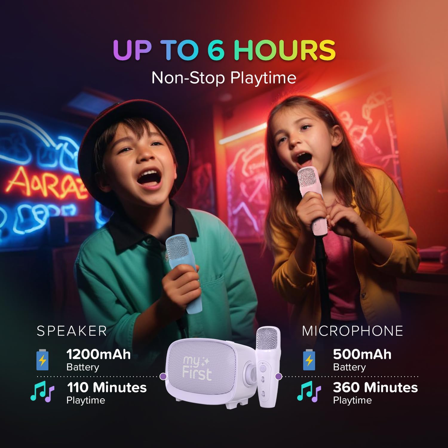 myFirst Voice 2 Interactieve microfoon, draagbaar, draadloos, Bluetooth, karaoke, met echoverversterker, grappige spraakeffecten voor jongens en meisjes (paars)