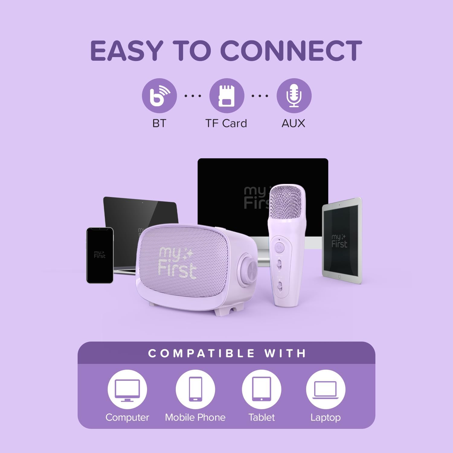 myFirst Voice 2 Interactieve microfoon, draagbaar, draadloos, Bluetooth, karaoke, met echoverversterker, grappige spraakeffecten voor jongens en meisjes (paars)