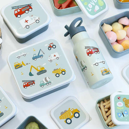 A LITTLE LOVELY COMPANY Set van 4 lunchboxen, motief: voertuigen