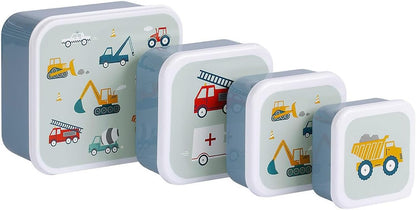 A LITTLE LOVELY COMPANY Set van 4 lunchboxen, motief: voertuigen