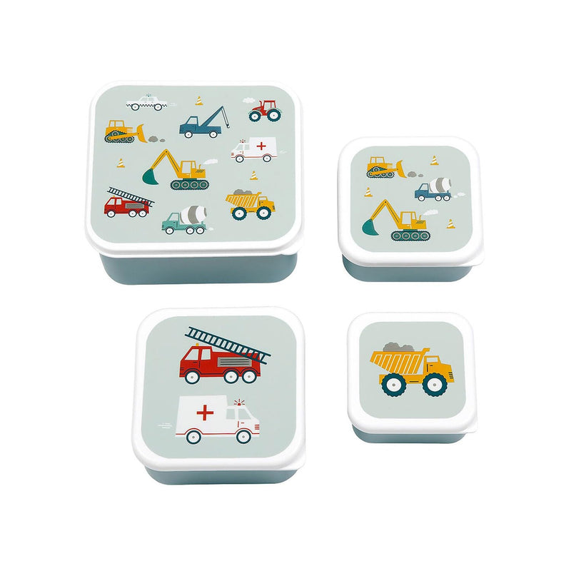 A LITTLE LOVELY COMPANY Set van 4 lunchboxen, motief: voertuigen