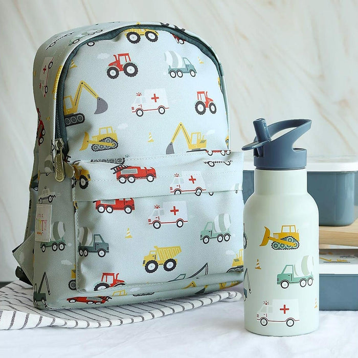 A Little Lovely Company - Stainless Steel Drinking Bottle - Vehicles - 7.3 X 20 X 7.3 Cm