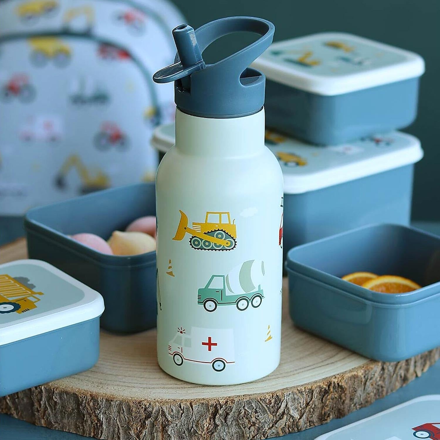 A LITTLE LOVELY COMPANY Drinkfles voor kinderen van roestvrij staal, motief: voertuigen