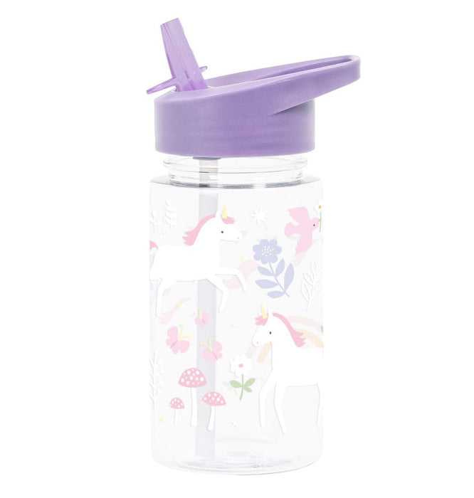 A Little Lovely Company Transparante Drinkfles met uniek design, 450 ml | Geschikt voor kleurschool, schooopvang, basisschool, vakantie, on the go (Unicorn dreams