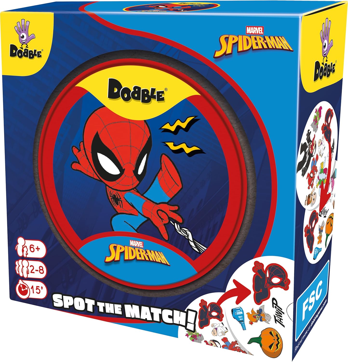 Asmodee | Dobble Spiderman | Family Card Game | Ages 6+ | 2-8 Players | 15+ Minutes Playing Time