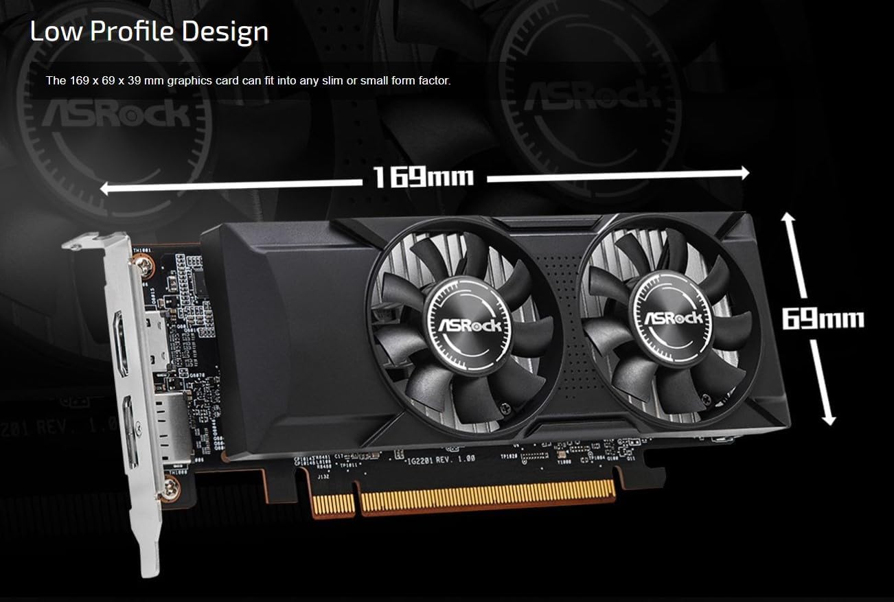 Asrock Intel Arc A310 Low Profile 4Gb Gddr6 Graphics Card, 2000 Mhz Base Clock, Dual Fan, 1X Displayports / 1X Hdmi Port