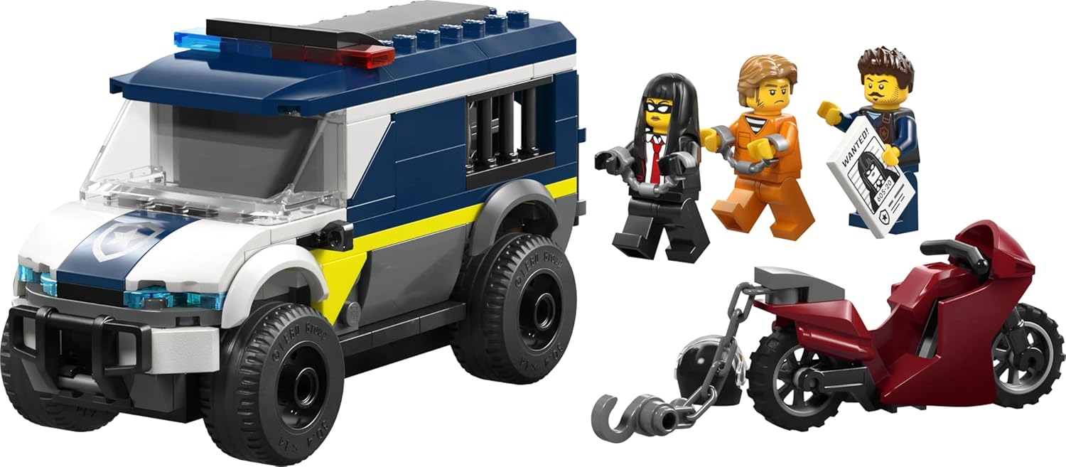 LEGO City Police Prisoner Transport Van Toy - Model Truck Kit w/Motorbike, 3 Minifigures & Removable Cell Door - Birthday Gift Idea for 6+ Year Old Boys - 60479