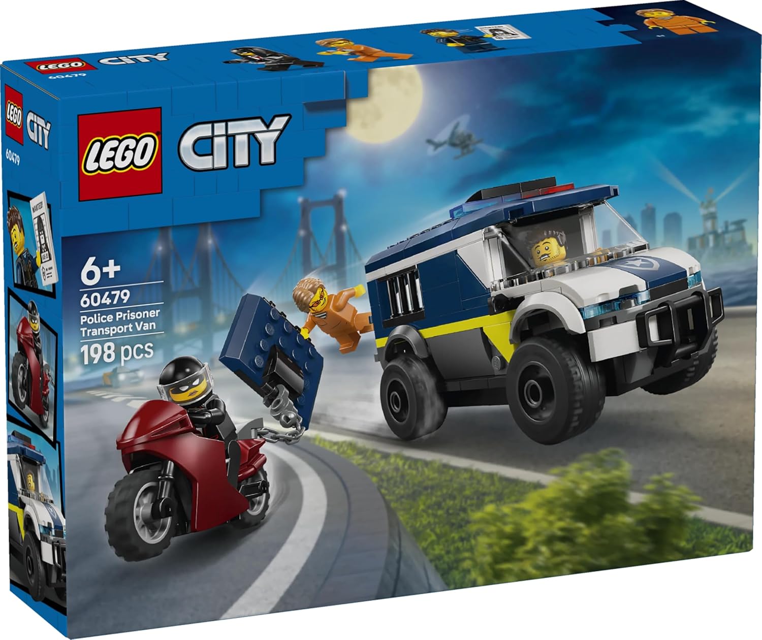 LEGO City Police Prisoner Transport Van Toy - Model Truck Kit w/Motorbike, 3 Minifigures & Removable Cell Door - Birthday Gift Idea for 6+ Year Old Boys - 60479