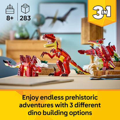 LEGO Creator 3in1 Fierce Dinosaur Toy - Build Velociraptor, Stegosaurus or Pterosaur Dino Figures w/Skeleton & Sharp Teeth Elements - Cool Birthday Gift Idea for 8+ Year Old Boys & Girls - 31379