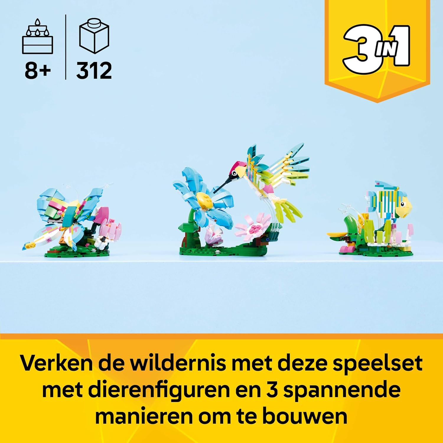 LEGO Creator 3in1 Wild Animals: Colourful Hummingbird - Bird Toy Transforms into a Butterfly or Fish Figure - DIY Room Decor Idea - Creative Gift for 8+ Year Old Girls & Boys - 31384
