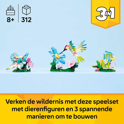 LEGO Creator 3in1 Wild Animals: Colourful Hummingbird - Bird Toy Transforms into a Butterfly or Fish Figure - DIY Room Decor Idea - Creative Gift for 8+ Year Old Girls & Boys - 31384