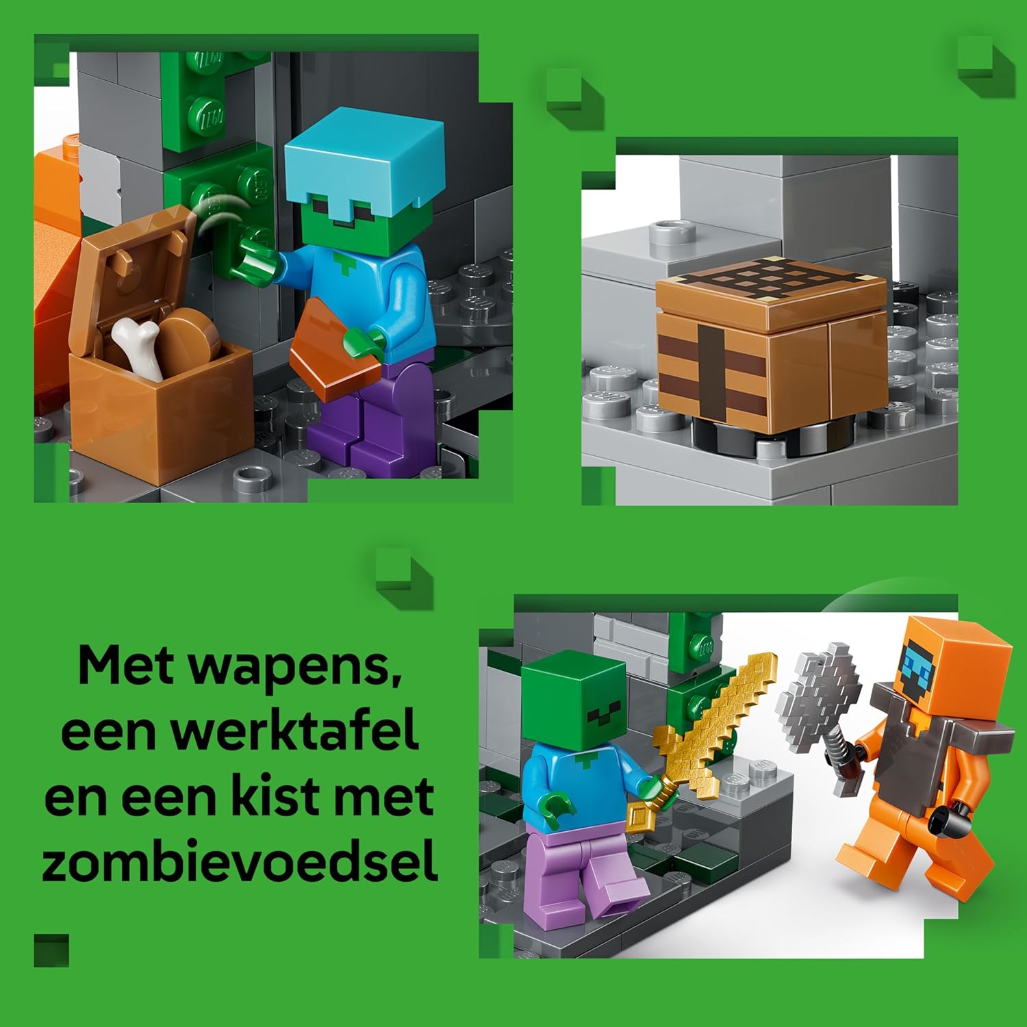 LEGO Minecraft Zombie Dungeon - Interactive Toy with a Wanderer Minifigure, 3 Zombie Figures, a Slime & Crafting Table - Gaming Gift for 8+ Year Old Boys & Girls - 21587