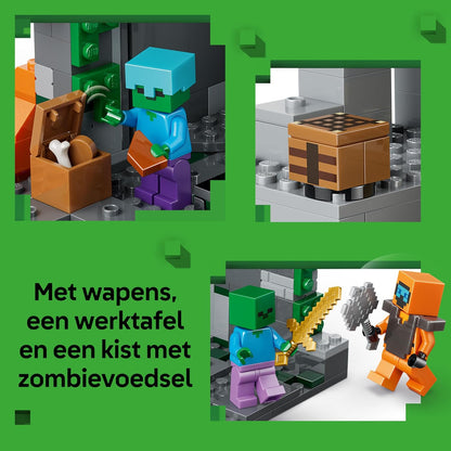 LEGO Minecraft Zombie Dungeon - Interactive Toy with a Wanderer Minifigure, 3 Zombie Figures, a Slime & Crafting Table - Gaming Gift for 8+ Year Old Boys & Girls - 21587