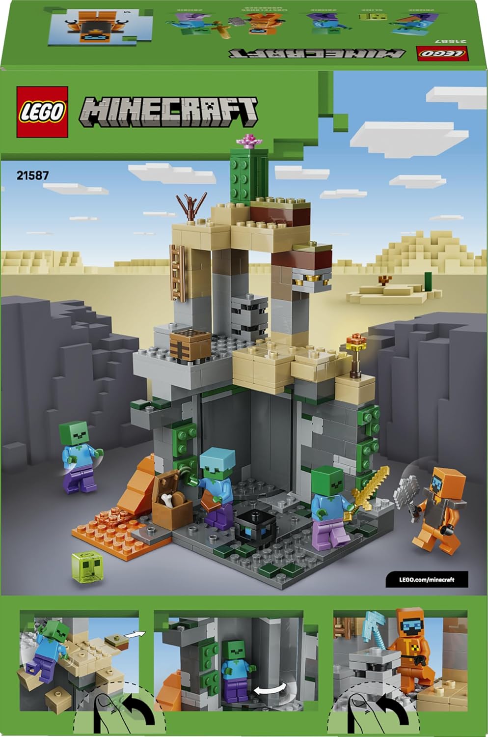 LEGO Minecraft Zombie Dungeon - Interactive Toy with a Wanderer Minifigure, 3 Zombie Figures, a Slime & Crafting Table - Gaming Gift for 8+ Year Old Boys & Girls - 21587