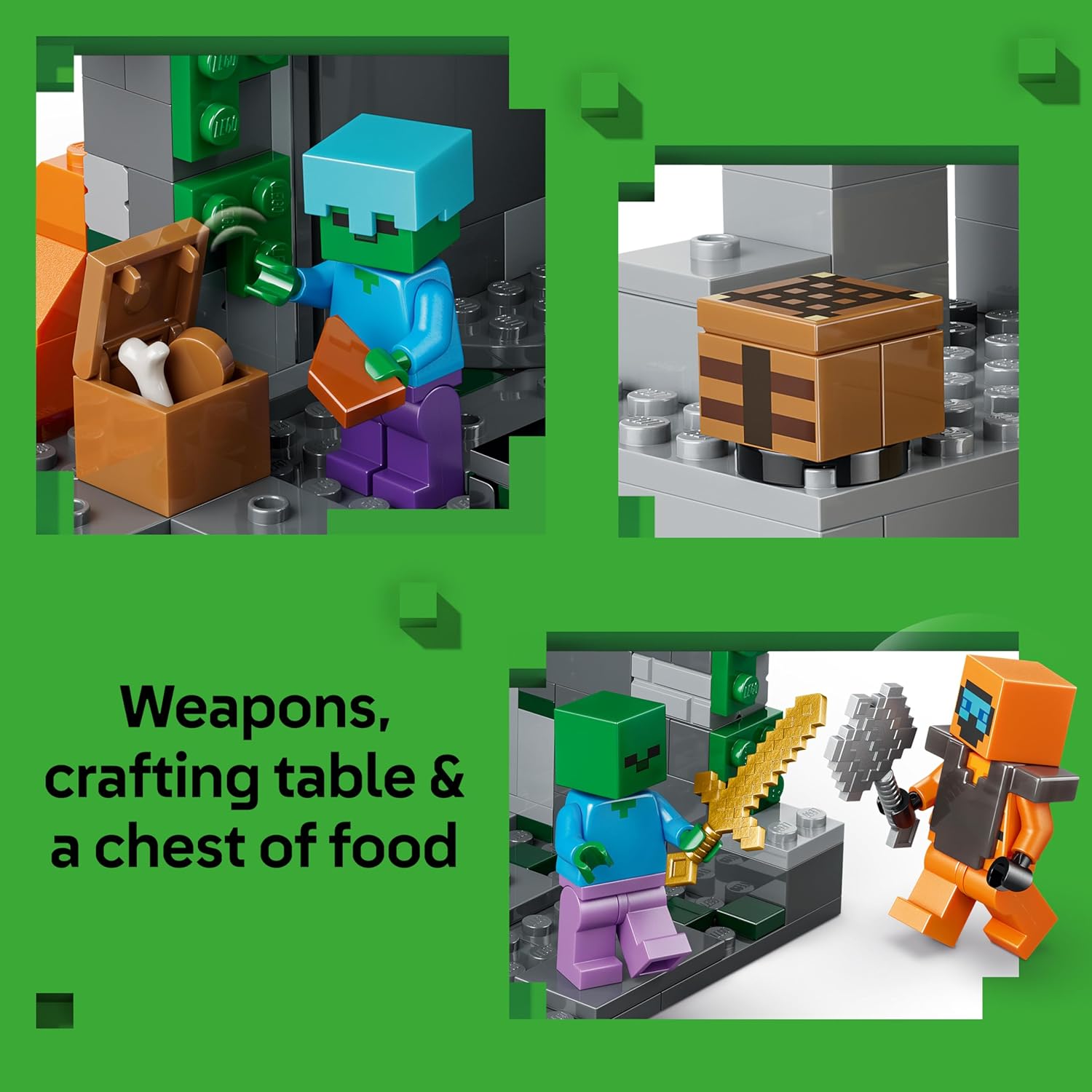 LEGO Minecraft Zombie Dungeon - Interactive Toy with a Wanderer Minifigure, 3 Zombie Figures, a Slime & Crafting Table - Gaming Gift for 8+ Year Old Boys & Girls - 21587