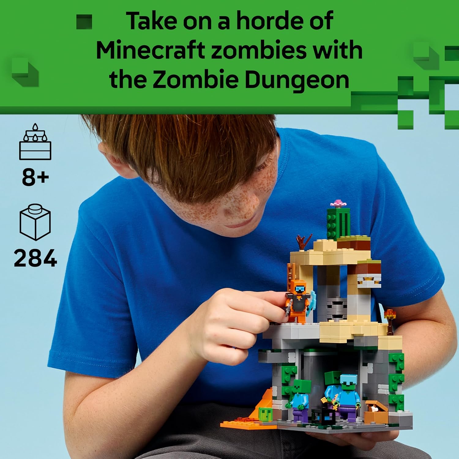 LEGO Minecraft Zombie Dungeon - Interactive Toy with a Wanderer Minifigure, 3 Zombie Figures, a Slime & Crafting Table - Gaming Gift for 8+ Year Old Boys & Girls - 21587