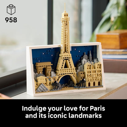 LEGO Architecture Paris – City of Love - DIY Miniature Model Kit for Adults - Home Decor 3D Wall Art w/Iconic Parisian Landmarks Incl. Eiffel Tower - Gift Idea - 21064