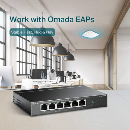 TP-Link TL-SF1006P 6 Port Fast Ethernet 10/100Mbps PoE Switch, 4 PoE+ Ports at 67W Plug & Play, Sturdy Metal w/Shielded Ports Network Switch, Extend Mode and Priority Mode