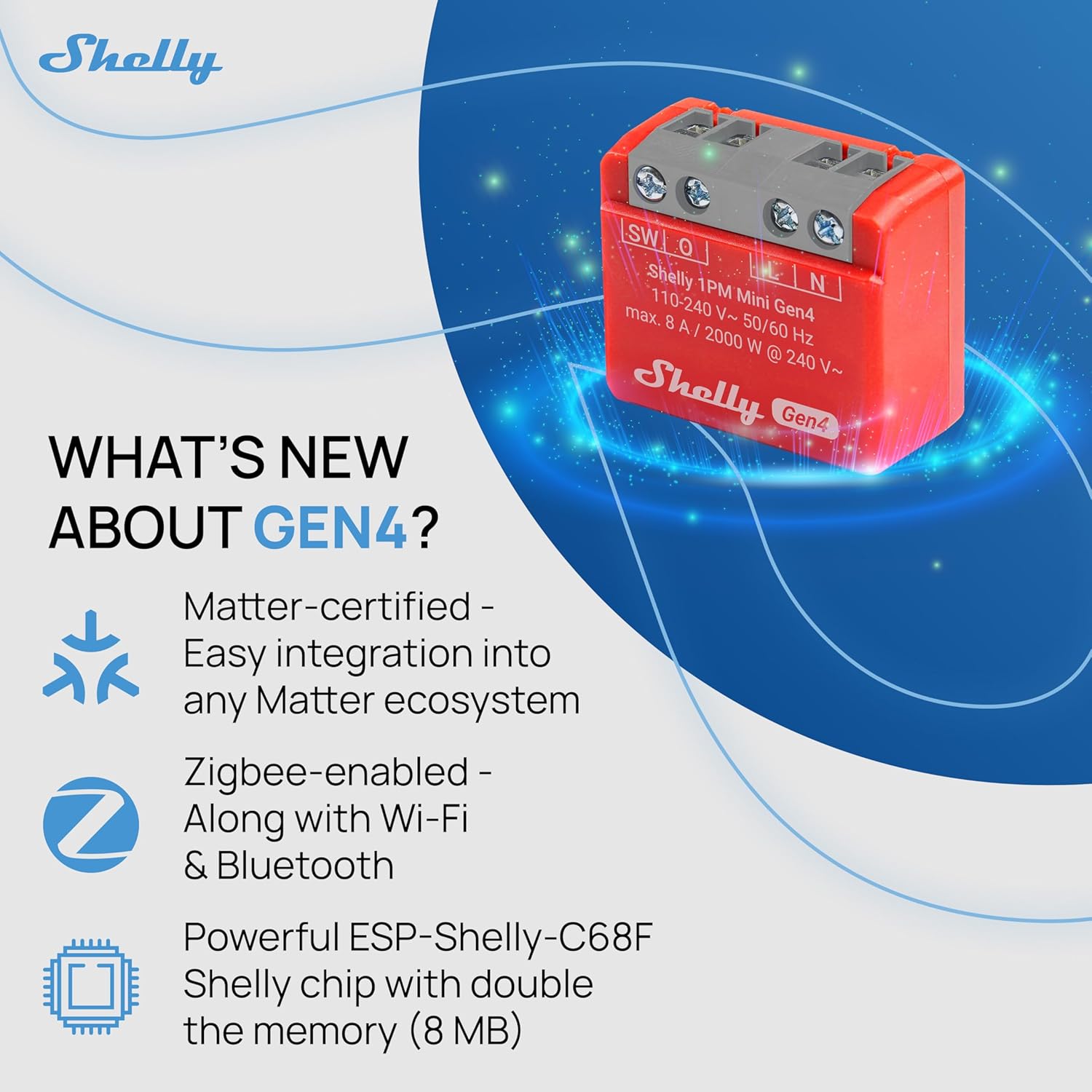Smart Plug Shelly S4Sw-001P8Eu Bluetooth Wi-Fi Bluetooth 5.0