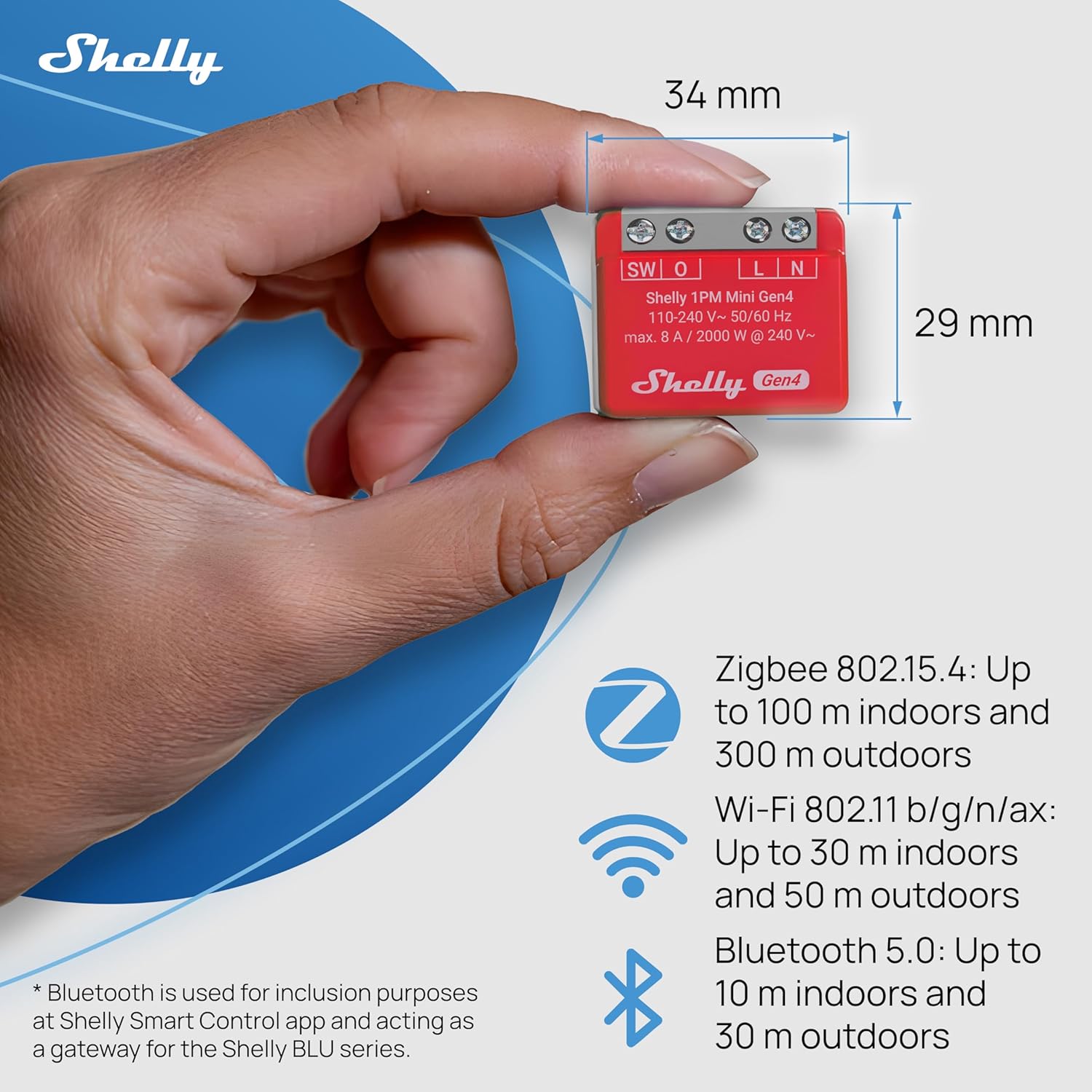 Smart Plug Shelly S4Sw-001P8Eu Bluetooth Wi-Fi Bluetooth 5.0