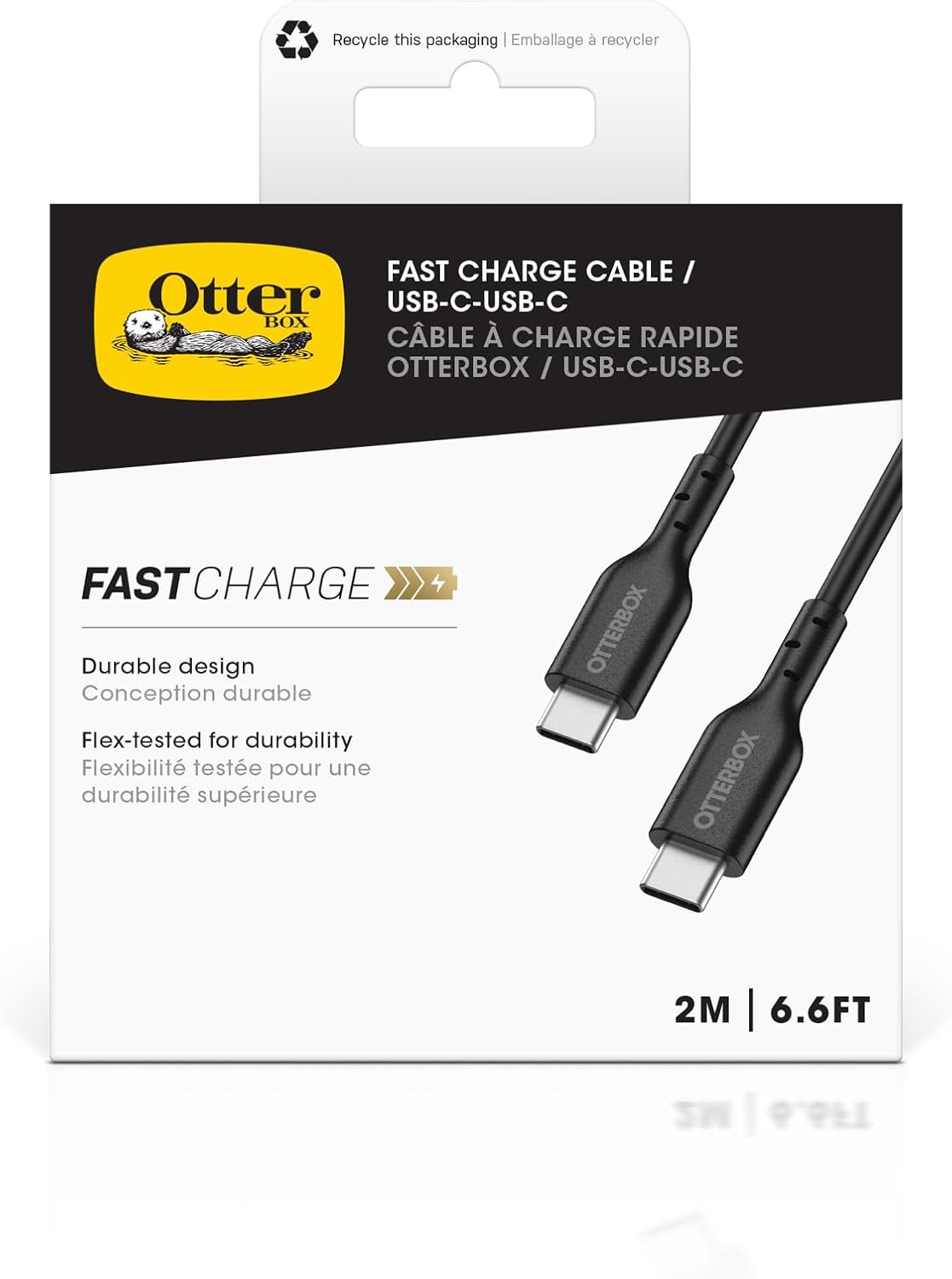 OtterBox Standard USB-C to USB-C PD Fast Charge Cable, Flex Tested and Durable, Fast Charging Cable for Smartphone and Tablet, 2M, Black