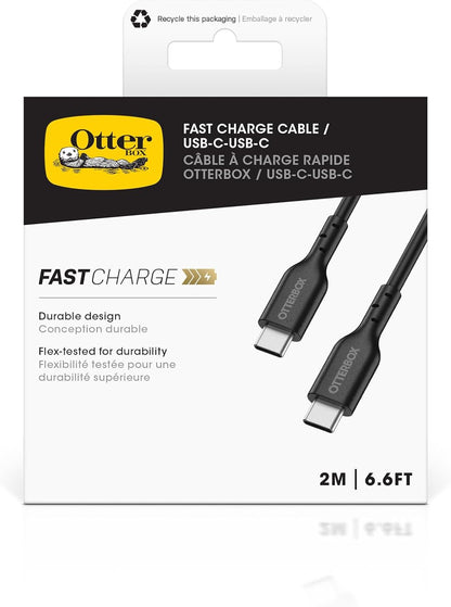 OtterBox Standard USB-C to USB-C PD Fast Charge Cable, Flex Tested and Durable, Fast Charging Cable for Smartphone and Tablet, 2M, Black