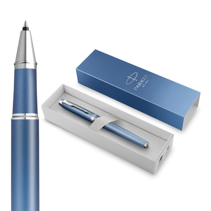 Parker IM Writing Rituals Penna roller | finitura blu rilassante con sfumatura | puntale cromato | punta fine | inchiostro nero | confezione regalo