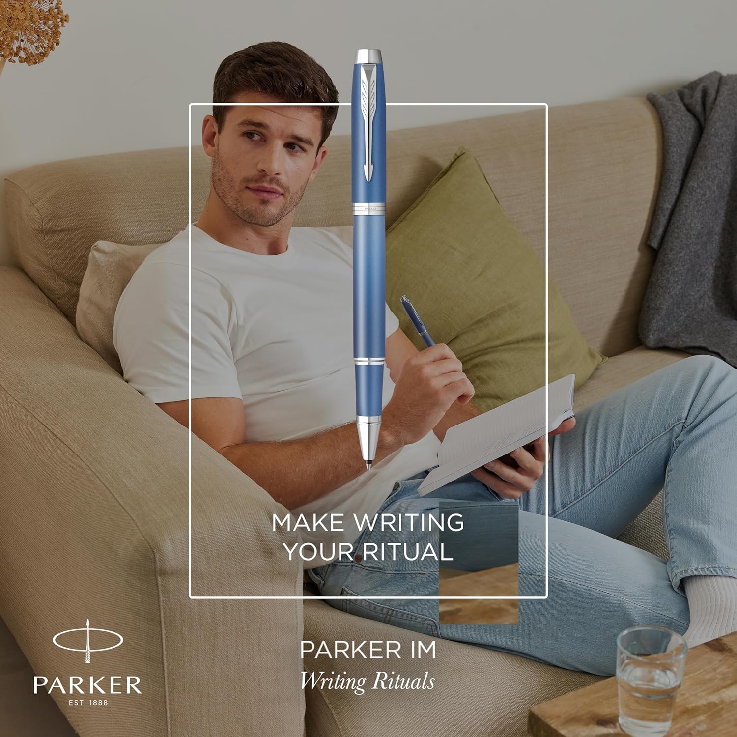 Parker IM Writing Rituals Penna roller | finitura blu rilassante con sfumatura | puntale cromato | punta fine | inchiostro nero | confezione regalo