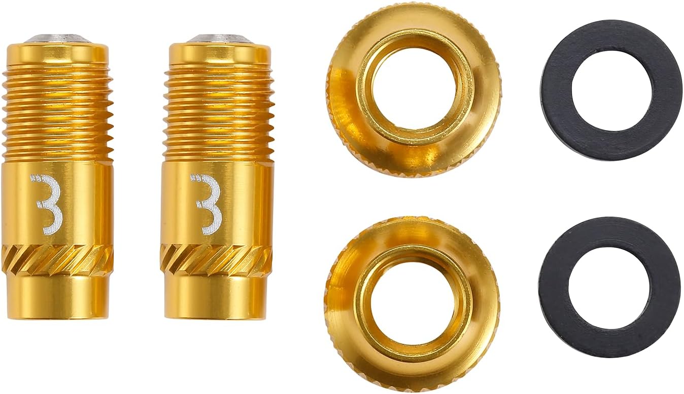 BBB Cycling CoreCap Universal Valve Upgrade Set - 300% More Airflow - High Volume Presta to Schrader Converter - Suitable for All Pumps - 2 Pack - Gold - BTI-165