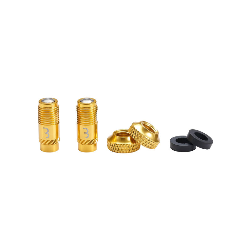 BBB Cycling CoreCap Universal Valve Upgrade Set - 300% More Airflow - High Volume Presta to Schrader Converter - Suitable for All Pumps - 2 Pack - Gold - BTI-165