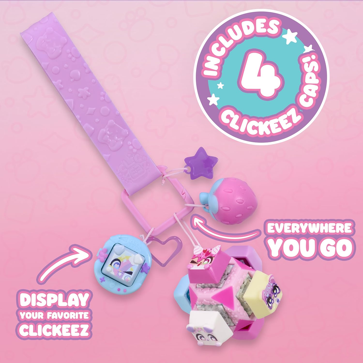 Deluxe Keychain - Includes 7 Clickable Keyboard Collectibles - 70 Characters To Find, Cute Themes & Rare Surprises - Girls Gifts and Collectables Ages 6 Plus, Pink