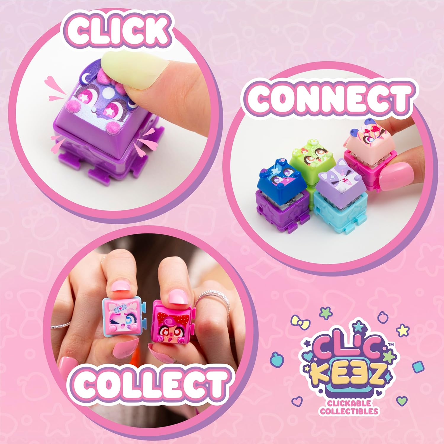 Deluxe Keychain - Includes 7 Clickable Keyboard Collectibles - 70 Characters To Find, Cute Themes & Rare Surprises - Girls Gifts and Collectables Ages 6 Plus, Pink