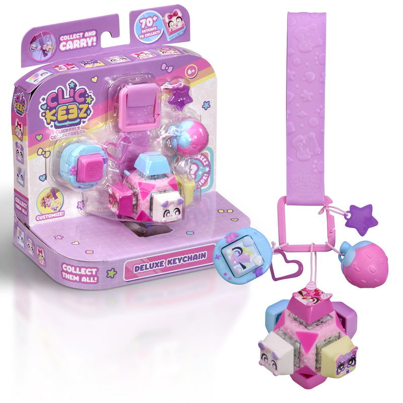 Deluxe Keychain - Includes 7 Clickable Keyboard Collectibles - 70 Characters To Find, Cute Themes & Rare Surprises - Girls Gifts and Collectables Ages 6 Plus, Pink